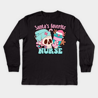 Santa's Favorite Nurse Kids Long Sleeve T-Shirt